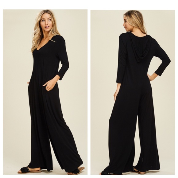 PALLAZO-Hoodie Jumpsuit-Black - Picture 2 of 3